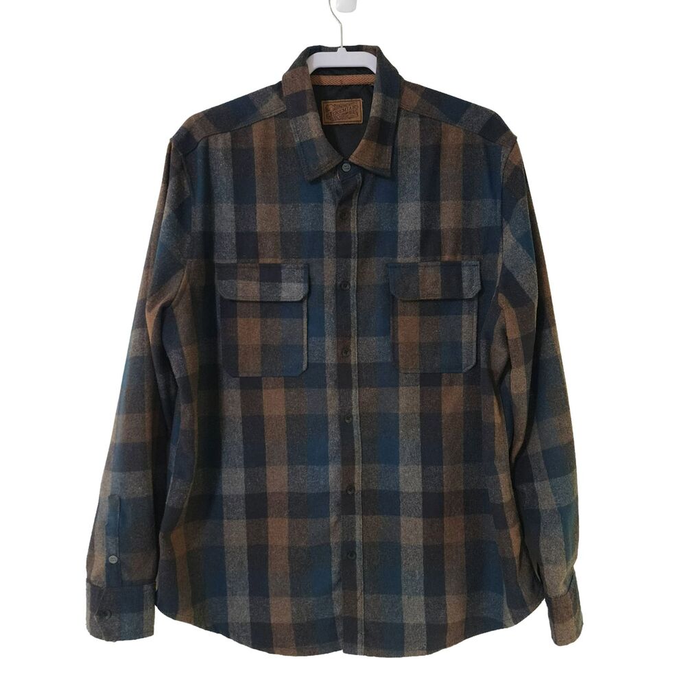 Jeremiah Mens Wool-Blend Flannel Plaid Long Sleeve Button-Down Shirt Blue Sz XL